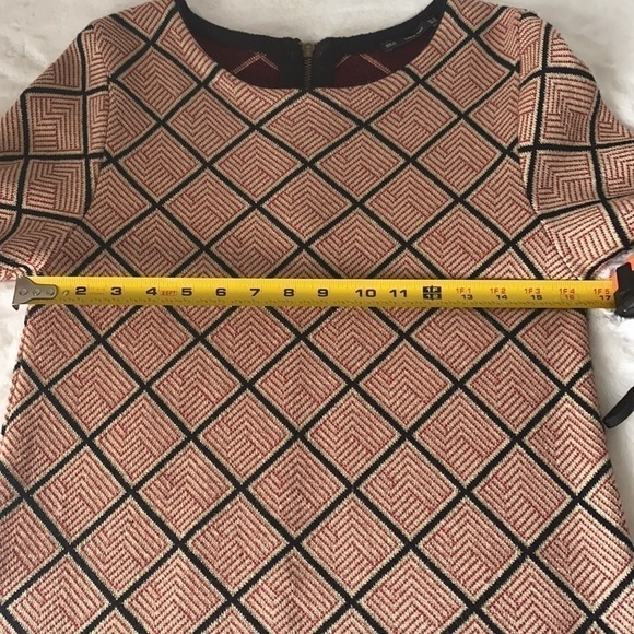 Zara Knit Red, Black & Tan Geometric Print Dress Size Medium - Picture 7 of 10